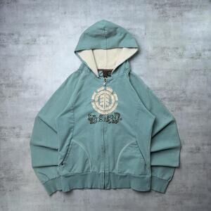 Y2K Teal Element Grunge Skater Sherpa Zip Up Hoodie
